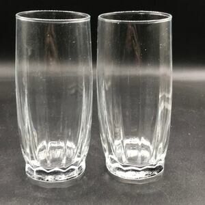 Vintage MCM Libbey Crisa Clear Beverage Glasses Ribbed Tumbler Glasses Set of 2